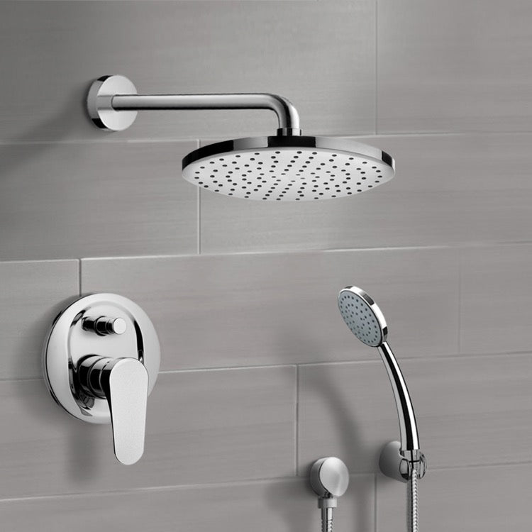 Chrome Shower System with 12" Rain Shower Head and Hand Shower