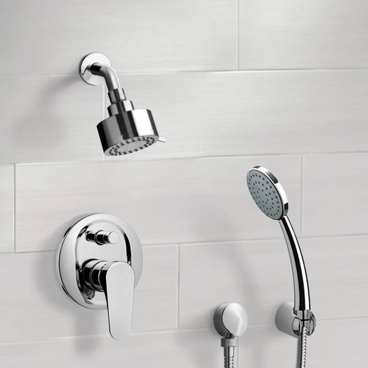 Chrome Shower System with Multi Function Shower Head and Hand Shower