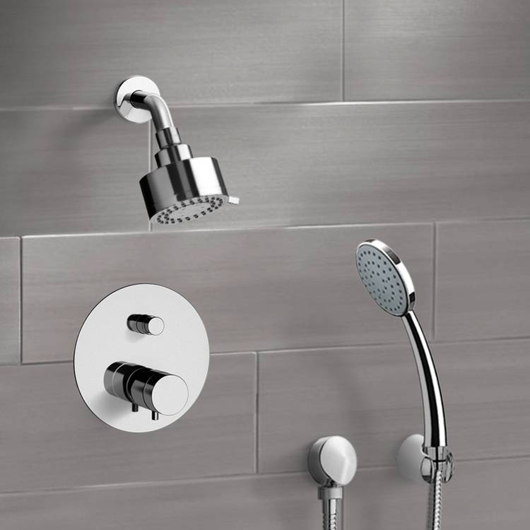 Chrome Thermostatic Shower System with Multi Function Shower Head and Hand Shower