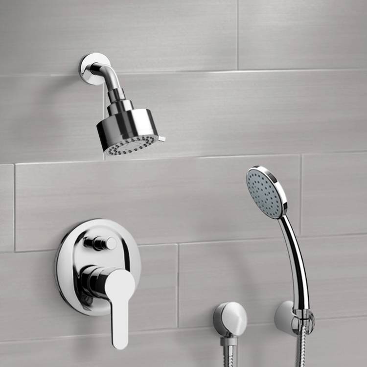 Chrome Shower System with Multi Function Shower Head and Hand Shower