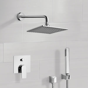 Chrome Shower System with 8" Rain Shower Head and Hand Shower