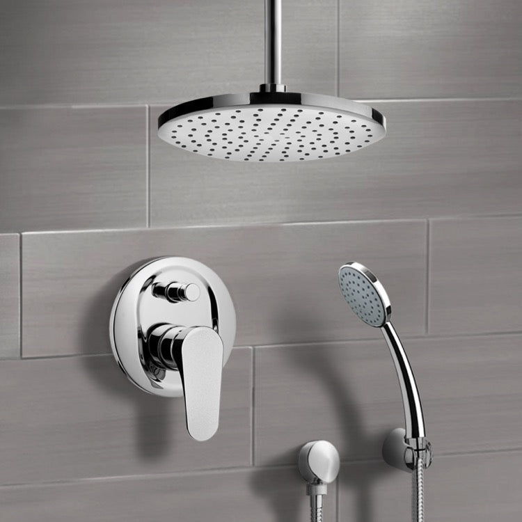Chrome Shower System with 8" Rain Ceiling Shower Head and Hand Shower