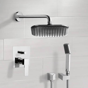 Chrome Shower System with 8" Rain Shower Head and Hand Shower