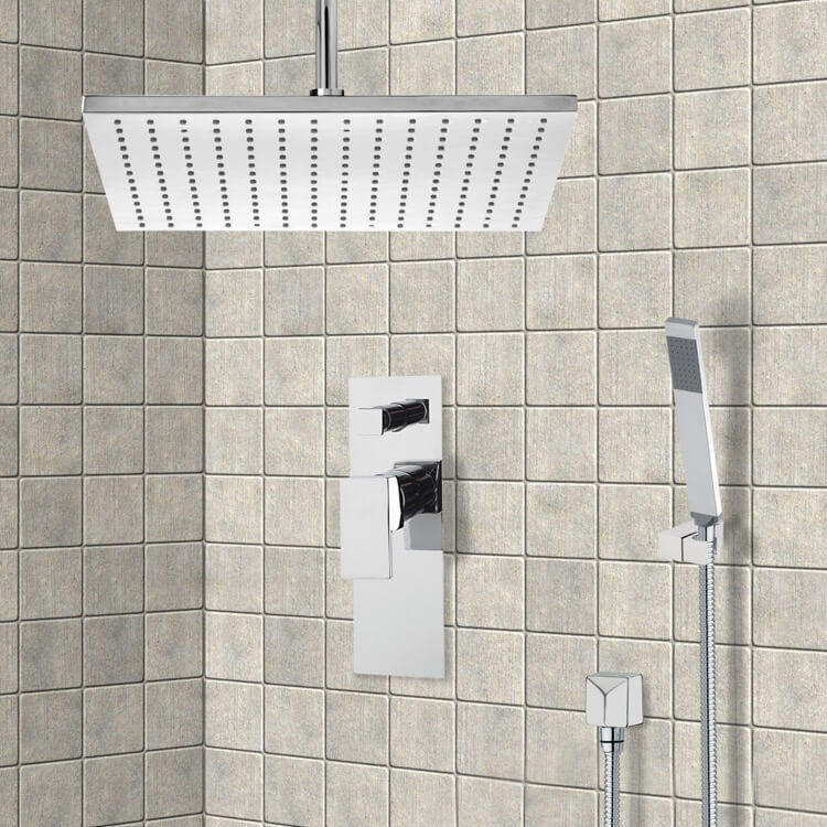 Shower System with Ceiling 12" Rain Shower Head and Hand Shower