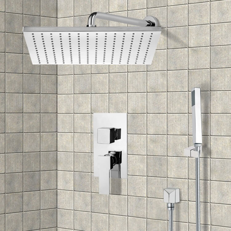 Shower System with 12" Rain Shower Head and Hand Shower