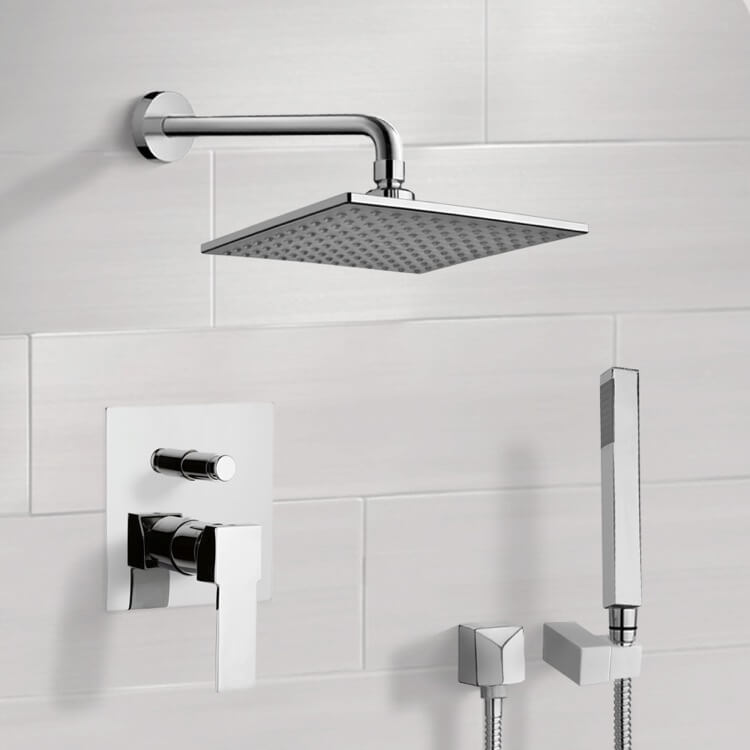 Chrome Shower System with 8" Rain Shower Head and Hand Shower