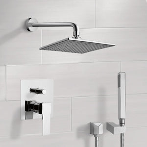 Chrome Shower System with 8" Rain Shower Head and Hand Shower