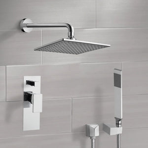 Chrome Shower System with 8" Rain Shower Head and Hand Shower