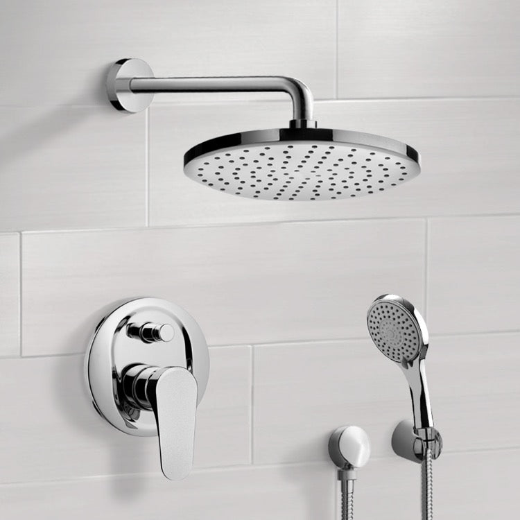 Chrome Shower System with 8" Rain Shower Head and Hand Shower