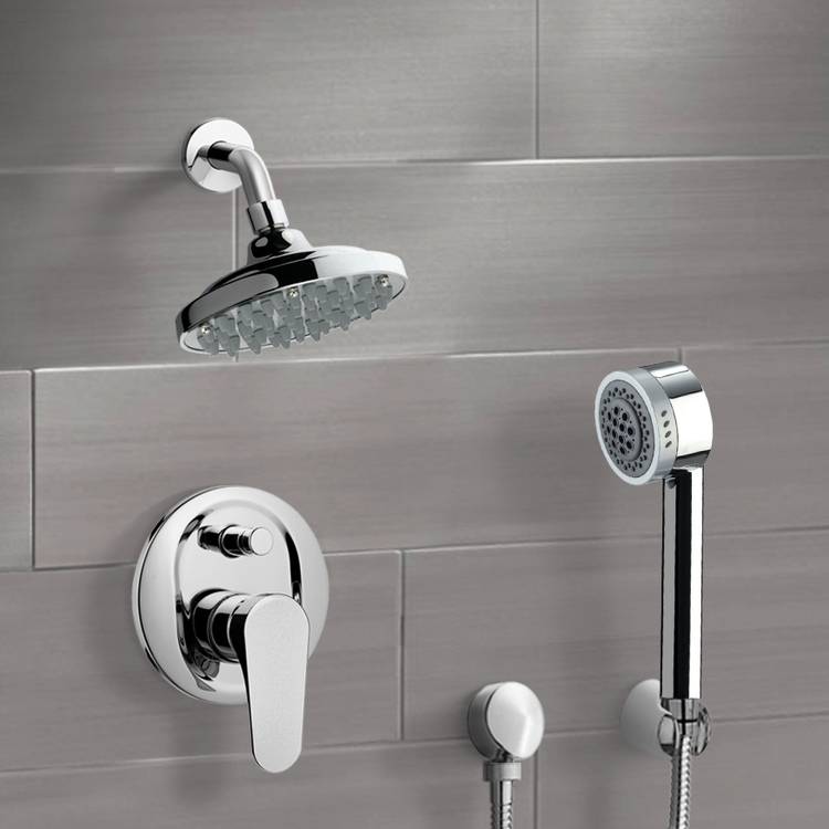 Chrome Shower System with 6" Rain Shower Head and Hand Shower