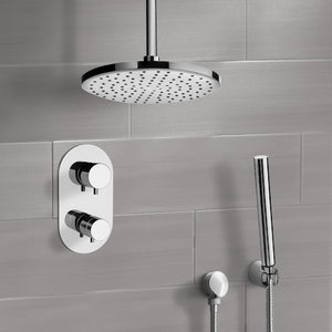 Chrome Thermostatic Shower System with 8" Rain Ceiling Shower Head and Hand Shower