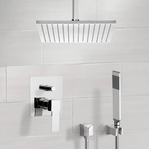 Shower System with Ceiling 12" Rain Shower Head and Hand Shower