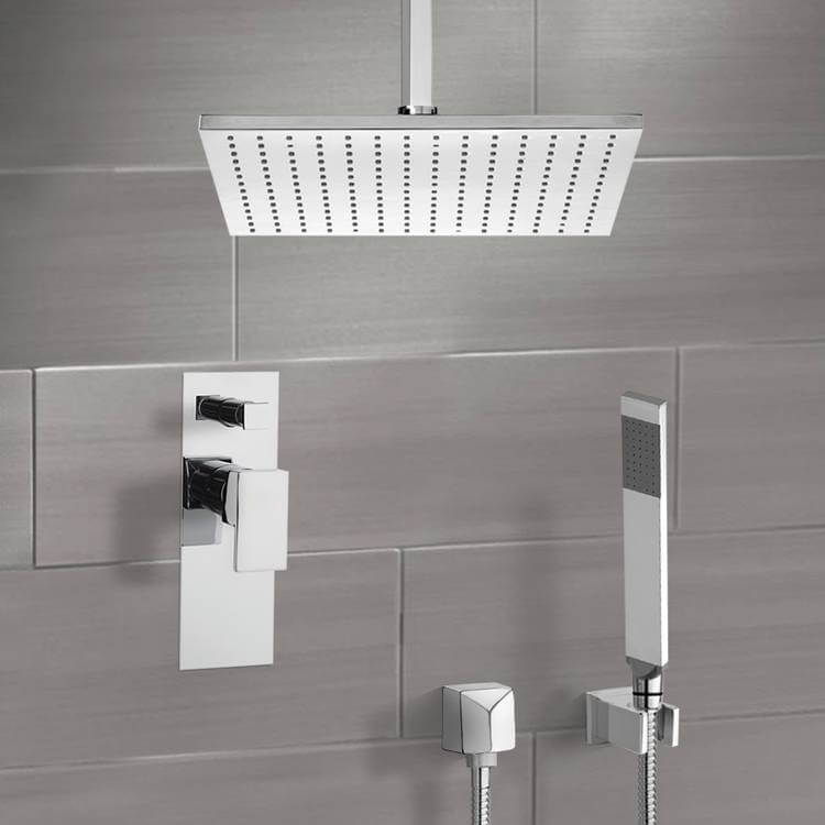 Shower System with Ceiling 12" Rain Shower Head and Hand Shower
