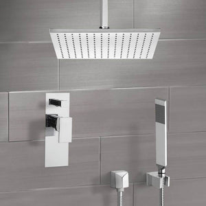Shower System with Ceiling 12" Rain Shower Head and Hand Shower