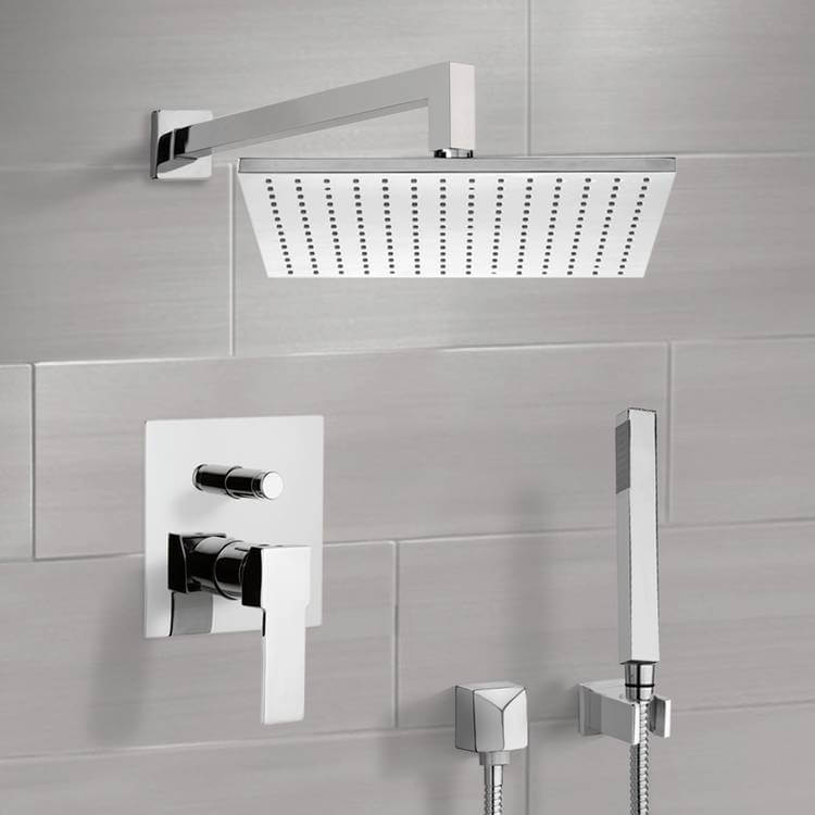 Shower System with 12" Rain Shower Head and Hand Shower