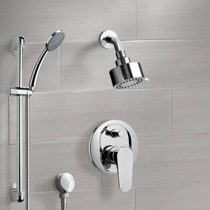 Chrome Shower System with Multi Function Shower Head and Hand Shower