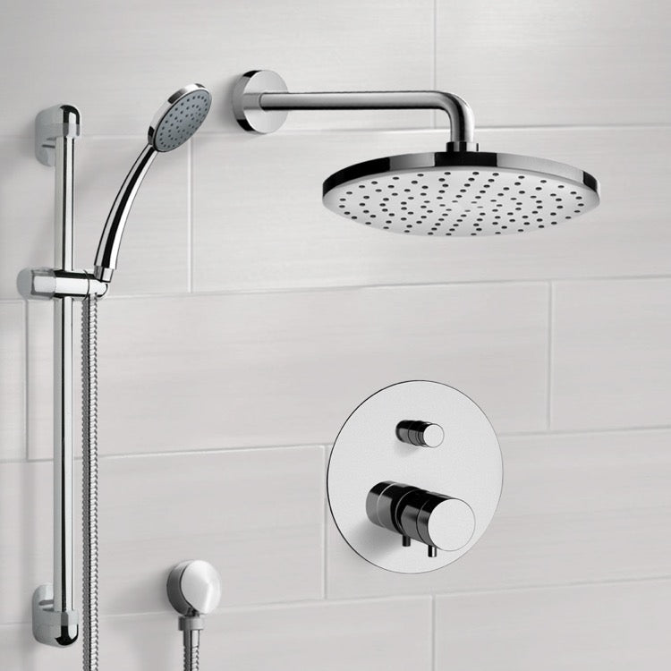 Chrome Thermostatic Shower System with 8" Rain Shower Head and Hand Shower