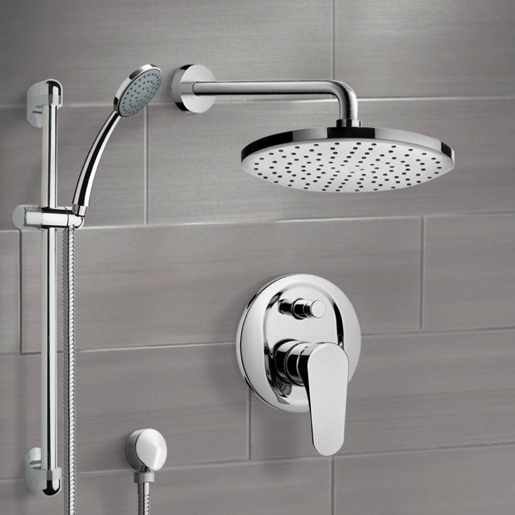 Chrome Shower System with 8" Rain Shower Head and Hand Shower