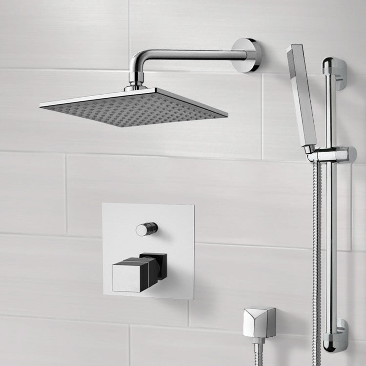 Chrome Thermostatic Shower System with 8" Rain Shower Head and Hand Shower