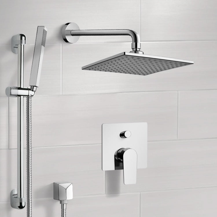 Chrome Shower System with 8" Rain Shower Head and Hand Shower