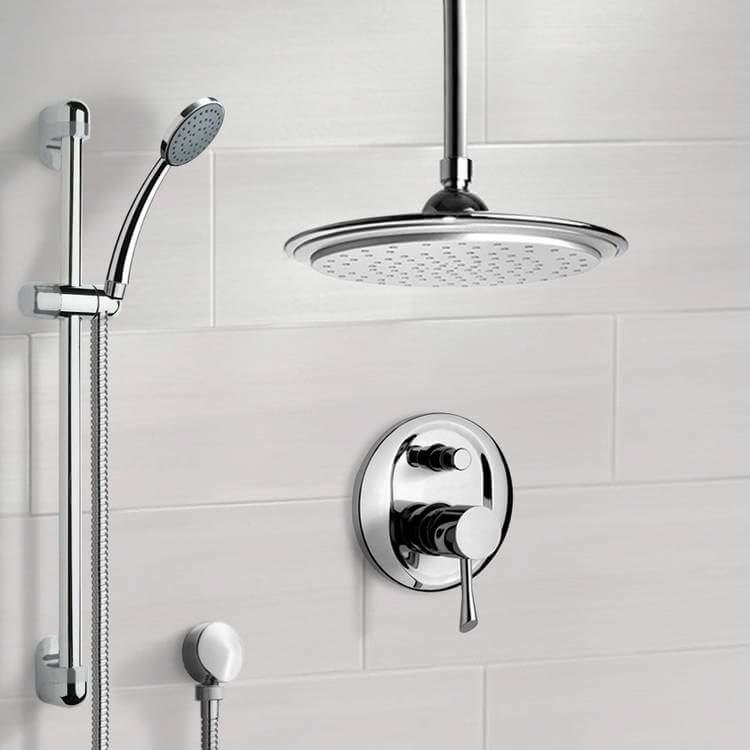 Chrome Shower System with 9" Rain Ceiling Shower Head and Hand Shower