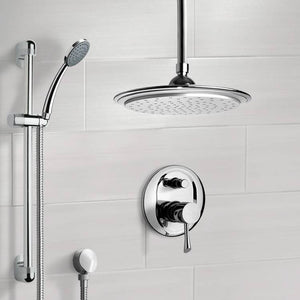 Chrome Shower System with 9" Rain Ceiling Shower Head and Hand Shower