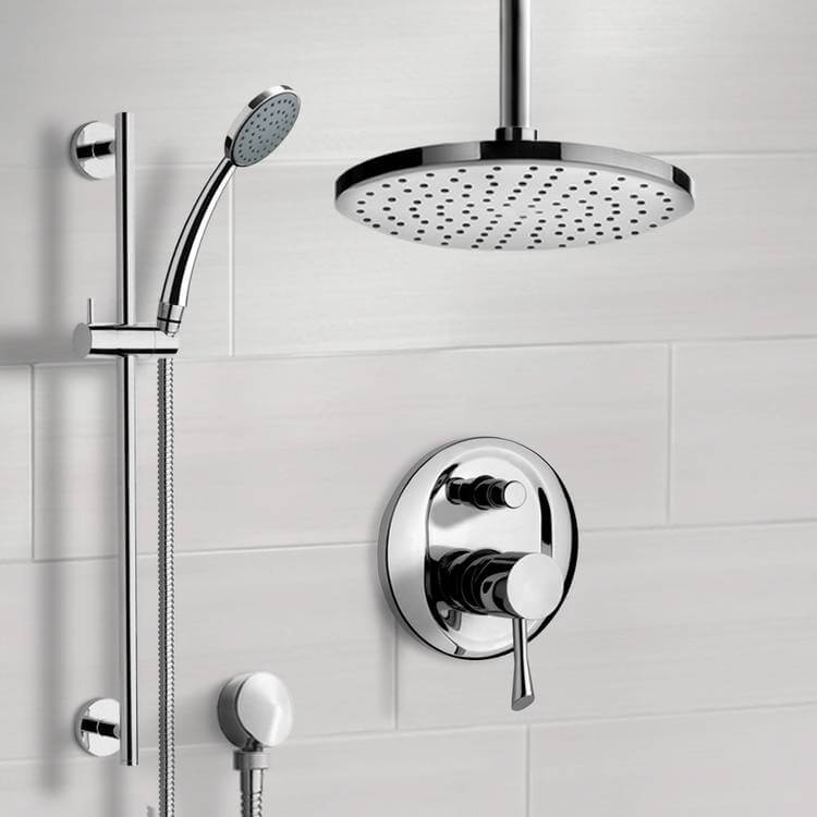 Chrome Shower System with 8" Rain Ceiling Shower Head and Hand Shower