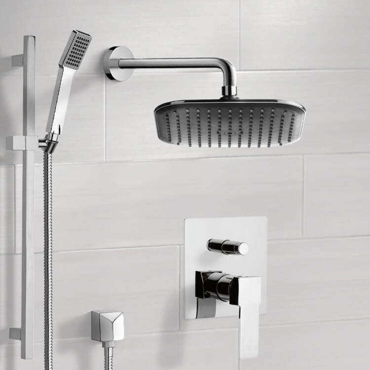 Chrome Shower System with 8" Rain Shower Head and Hand Shower