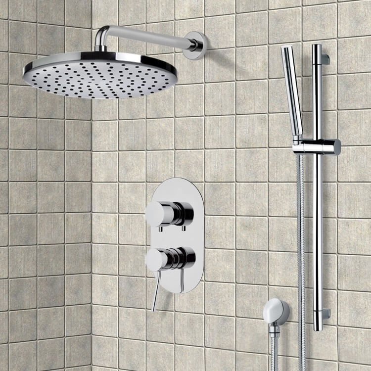 Chrome Shower System with 10" Rain Shower Head and Hand Shower