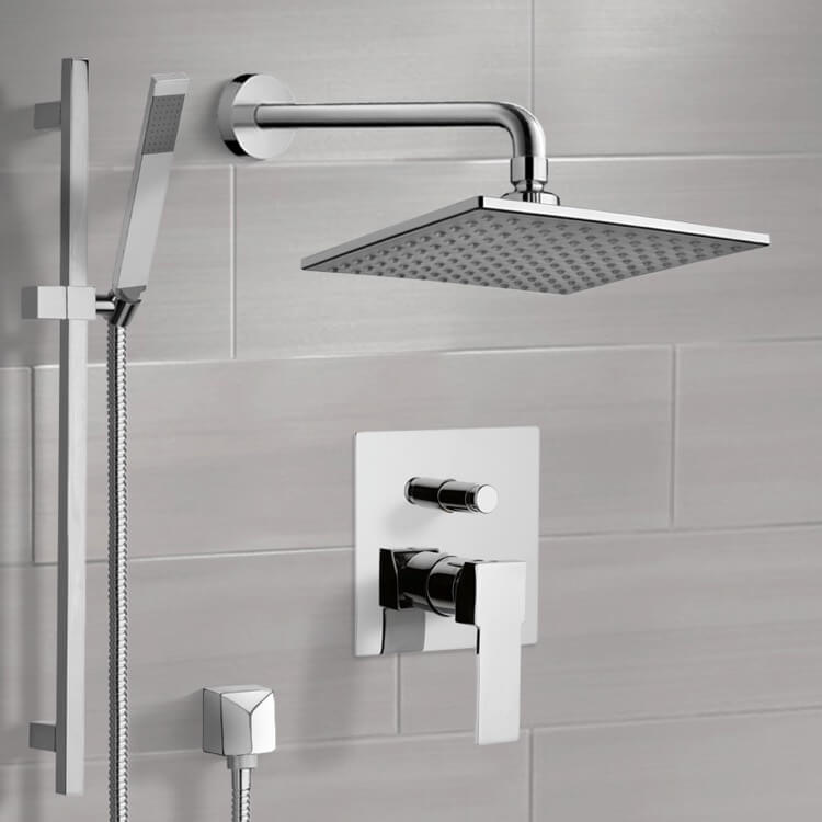 Chrome Shower System with 8" Rain Shower Head and Hand Shower