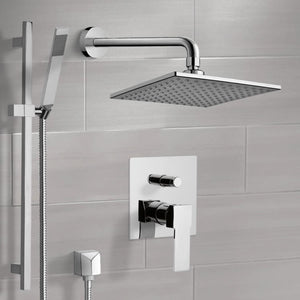 Chrome Shower System with 8" Rain Shower Head and Hand Shower