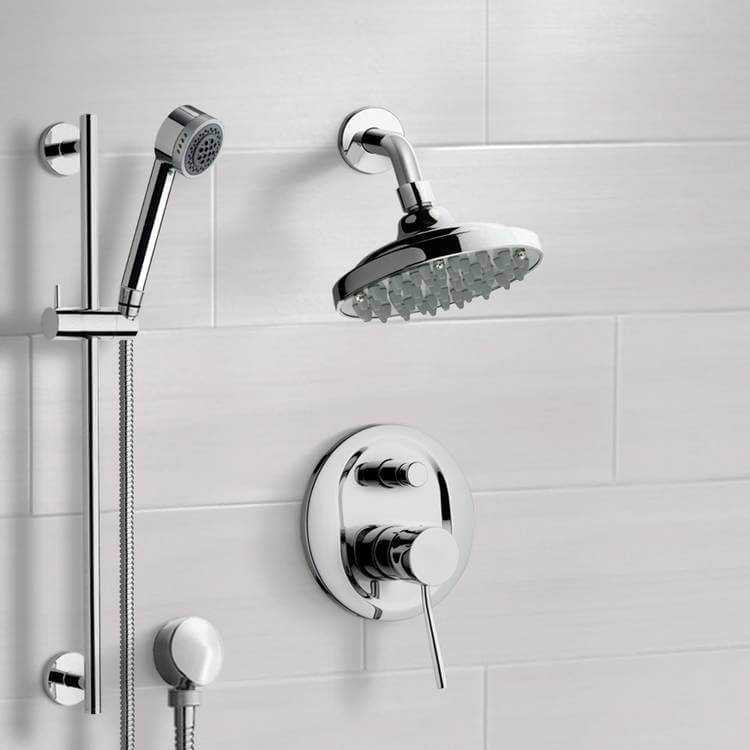 Chrome Shower System with 6" Rain Shower Head and Hand Shower