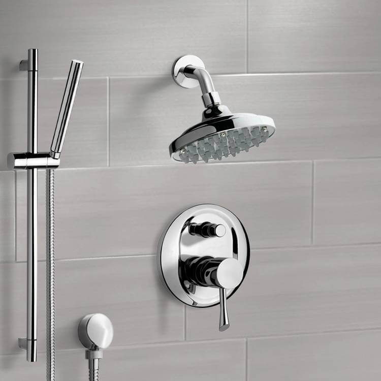 Chrome Shower System with 6" Rain Shower Head and Hand Shower