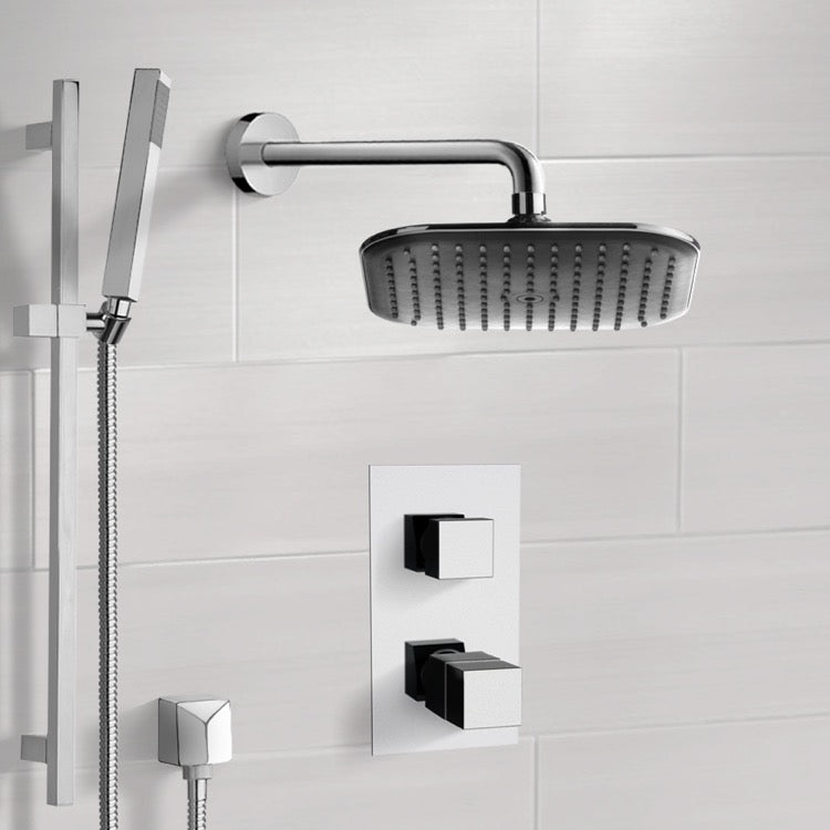 Chrome Thermostatic Shower System with 8" Rain Shower Head and Hand Shower