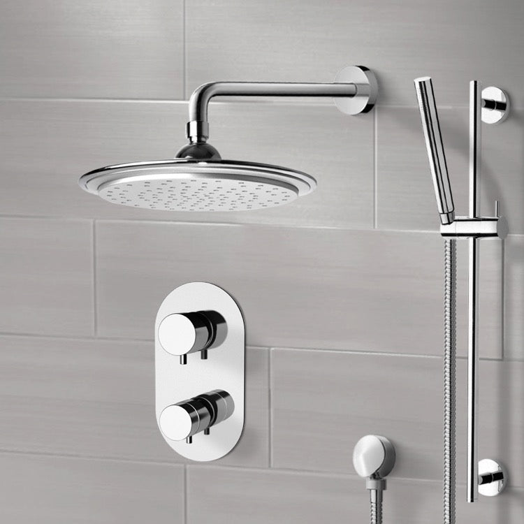 Chrome Thermostatic Shower System with 9" Rain Shower Head and Hand Shower