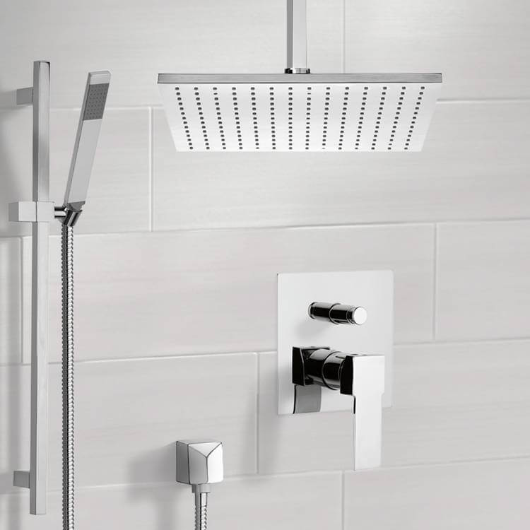 Shower System with Ceiling 12" Rain Shower Head and Hand Shower