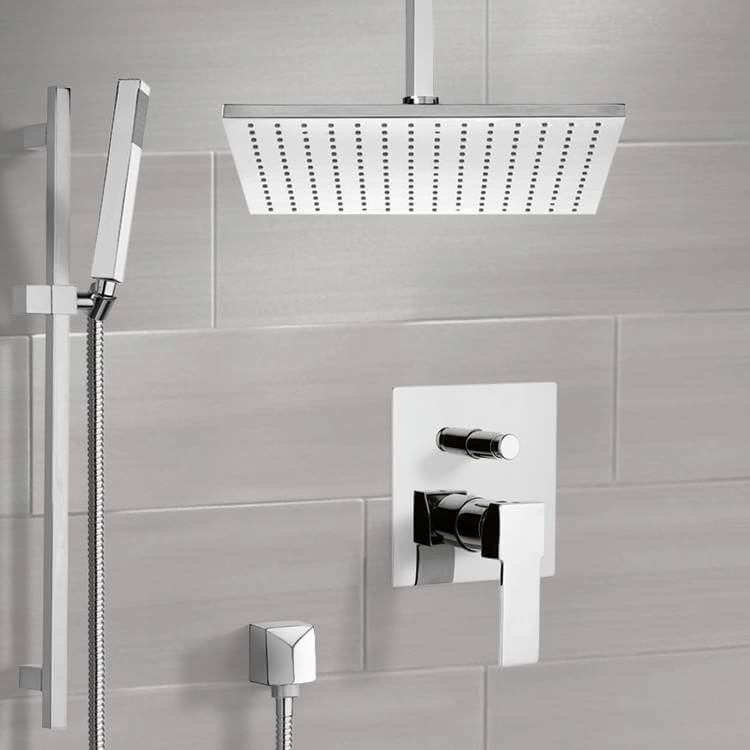 Shower System with Ceiling 12" Rain Shower Head and Hand Shower
