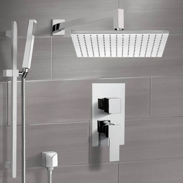 Shower System with 12" Rain Shower Head and Hand Shower