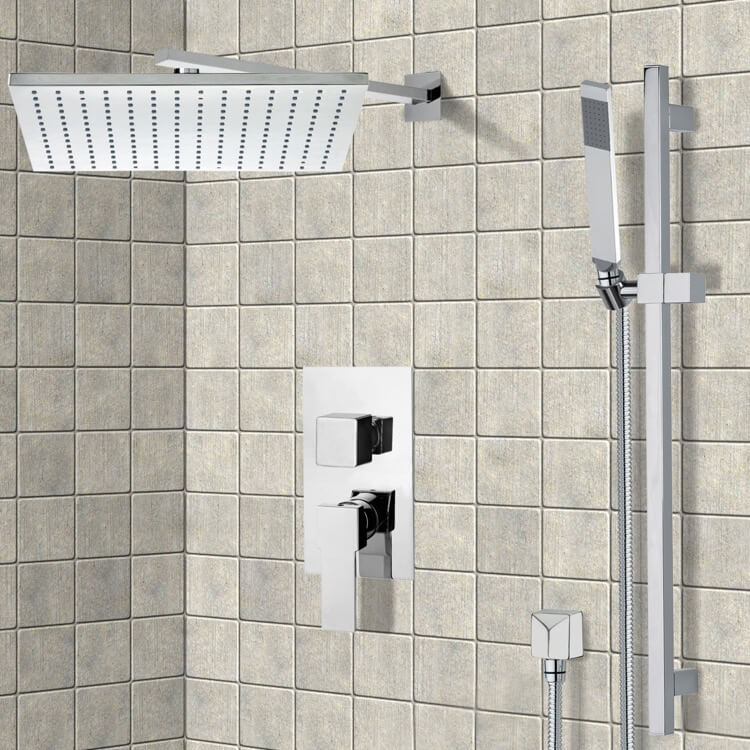 Shower System with 12" Rain Shower Head and Hand Shower