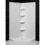 DreamLine 38 in. x 38 in. x 75 5/8 in. H Neo-Angle Shower Base and QWALL-2 Acrylic Corner Wall Kit in White