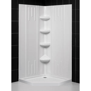 DreamLine 40 in. x 40 in. x 75 5/8 in. H Neo-Angle Shower Base and QWALL-2 Acrylic Corner Wall Kit in White