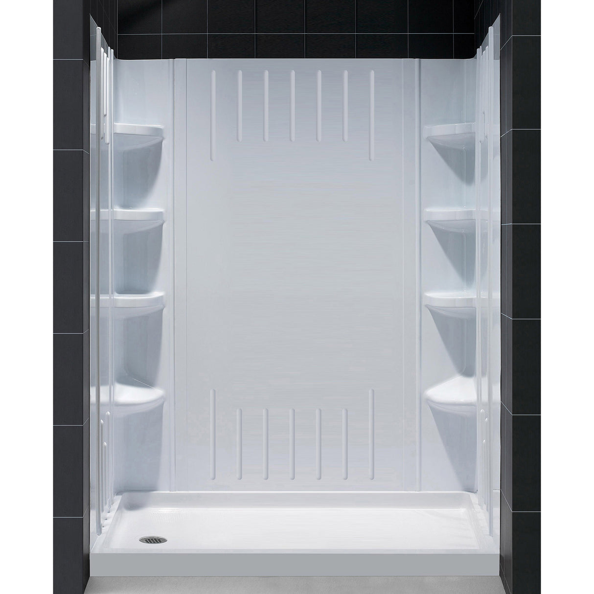 DreamLine 30 in. D x 60 in. W x 75 5/8 in. H Left Drain Acrylic Shower Base and QWALL-3 Wall Kit In White