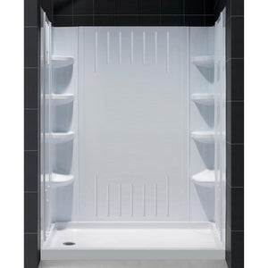 DreamLine 34 in. D x 60 in. W x 75 5/8 in. H Left Drain Acrylic Shower Base and QWALL-3 Wall Kit In White