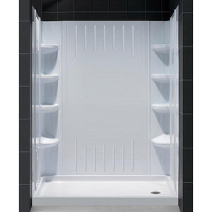 DreamLine 32 in. D x 60 in. W x 75 5/8 in. H Right Drain Acrylic Shower Base and QWALL-3 Wall Kit In White