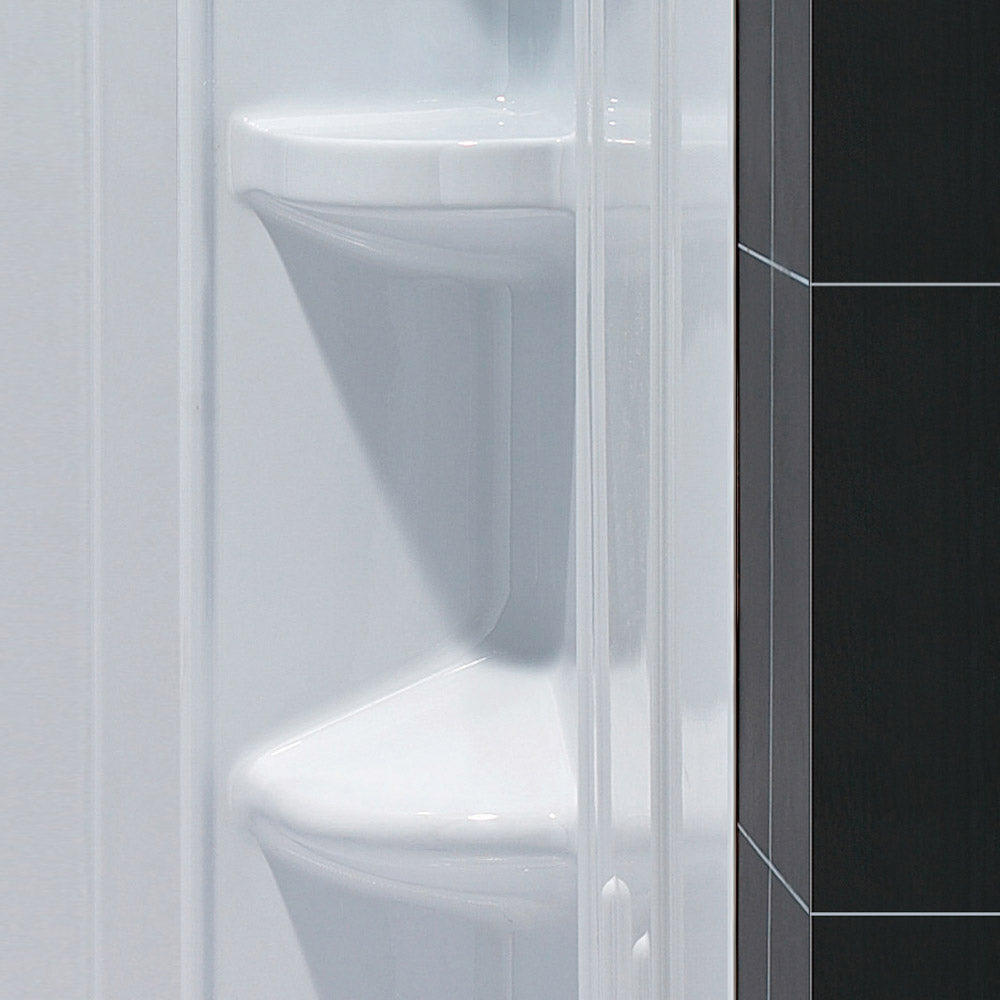 DreamLine 42 in. x 42 in. x 75 5/8 in. H Neo-Angle Shower Base and QWALL-2 Acrylic Corner Wall Kit in White