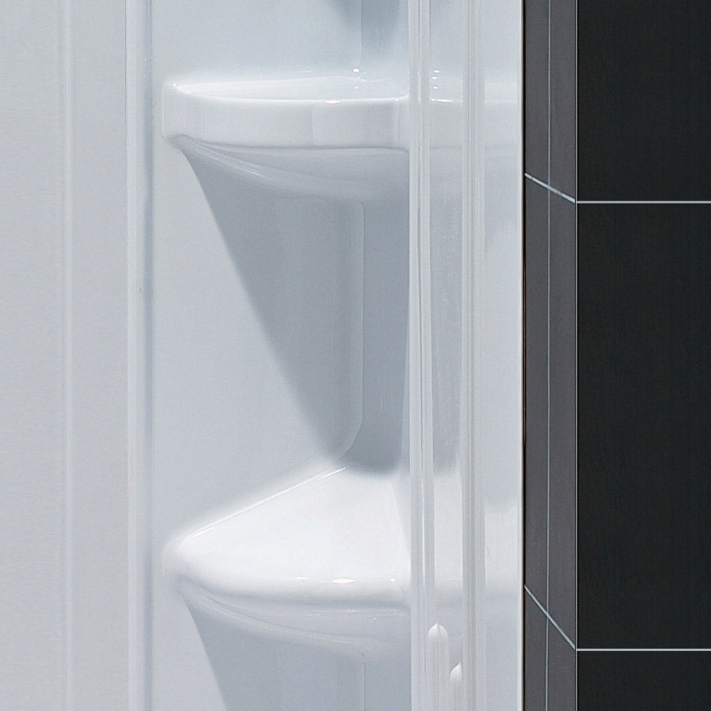 DreamLine 36 in. x 36 in. x 75 5/8 in. H Neo-Angle Shower Base and QWALL-2 Acrylic Corner Wall Kit in White