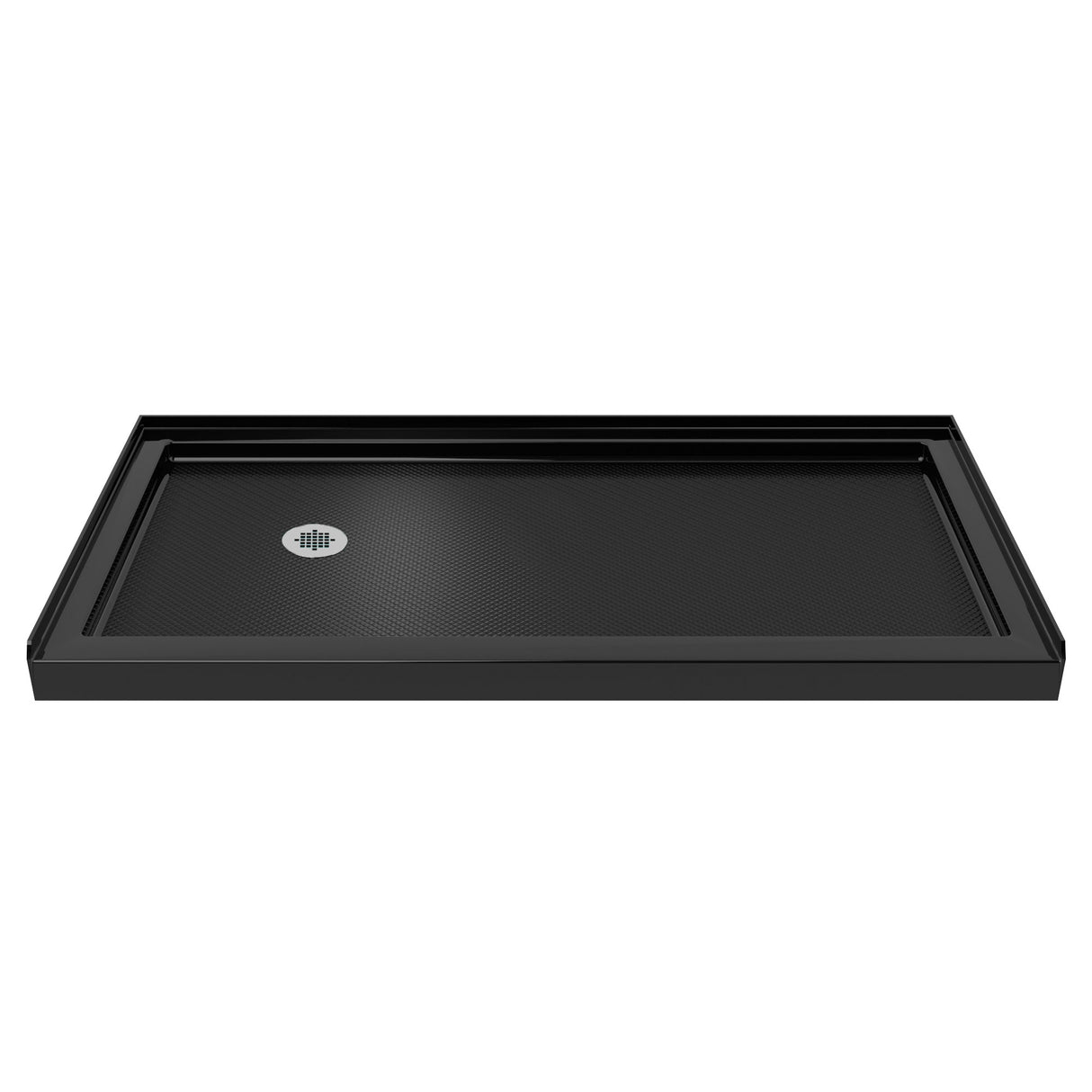 DreamLine Encore 34 in. D x 60 in. W x 78 3/4 in. H Bypass Shower Door in Satin Black and Left Drain Black Base Kit