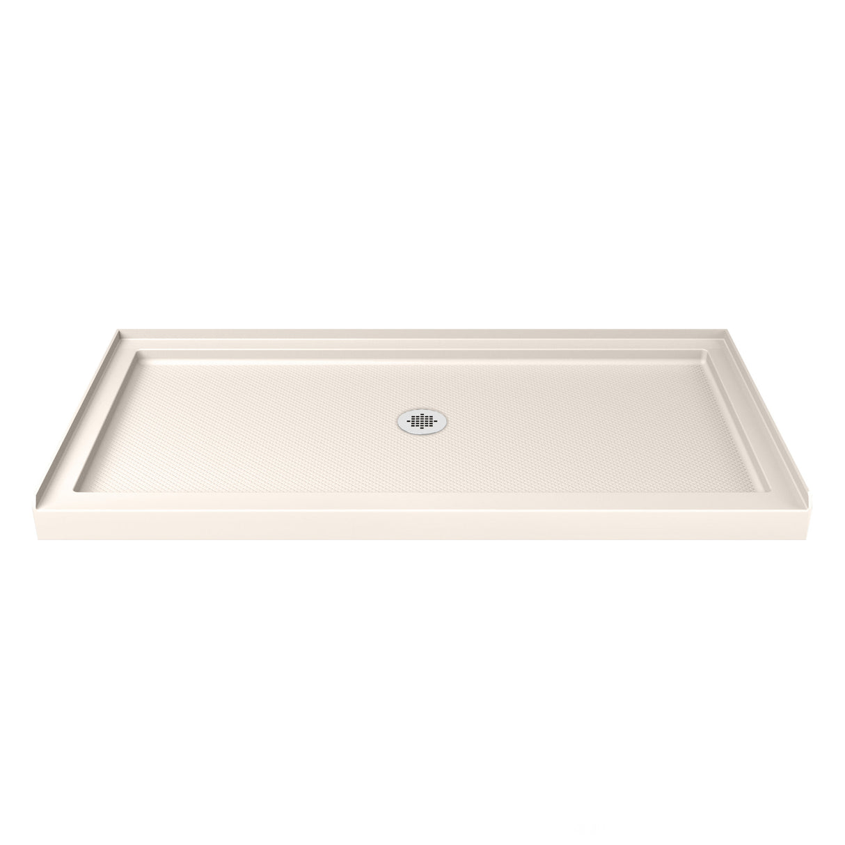 DreamLine Encore 34 in. D x 60 in. W x 78 3/4 in. H Bypass Shower Door in Brushed Nickel and Center Drain Biscuit Base Kit