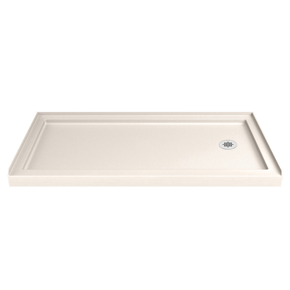 DreamLine Duet 32 in. D x 60 in. W x 74 3/4 in. H Semi-Frameless Bypass Shower Door in Brushed Nickel and Right Drain Biscuit Base