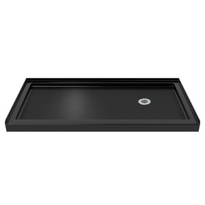 DreamLine Flex 32 in. D x 60 in. W x 74 3/4 in. H Semi-Frameless Pivot Shower Door in Chrome with Right Drain Black Base Kit
